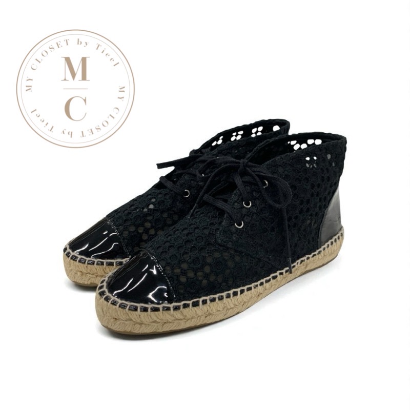 シャネル CHANEL スニーカー 靴 シューズ ファブリック パテント ブラック 黒 ココマーク エスパドリーユ レース|My Closet by Tieel