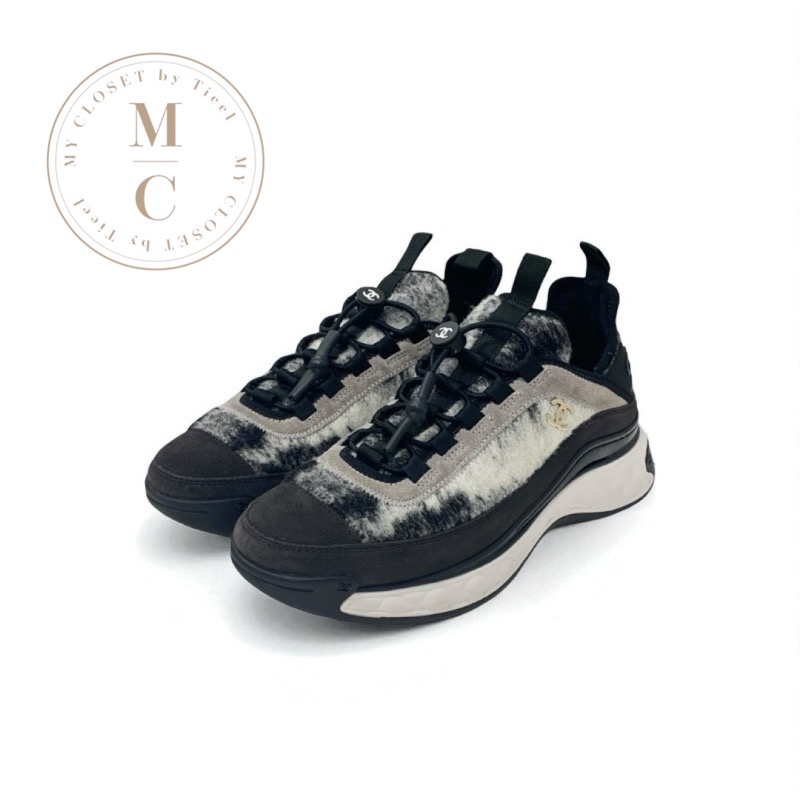 シャネル CHANEL スニーカー 靴 シューズ モヘア スエード グレー ブラック ホワイト マトラッセ ココマーク ロゴ｜My Closet by Tieel