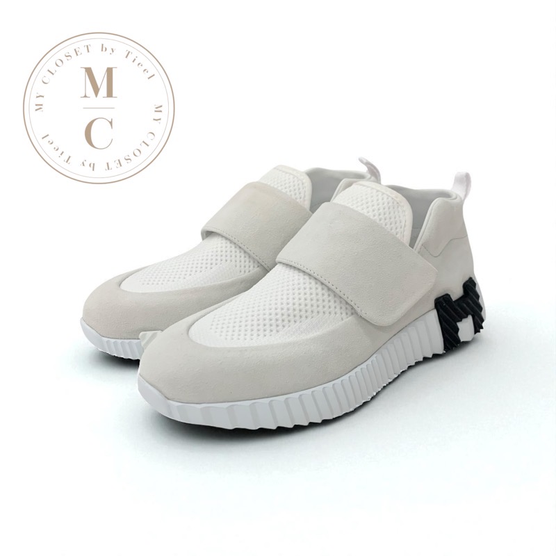 エルメス HERMES H スニーカー 靴 シューズ スエードクロス 布切れ 白いこと 白 未当て嵌める ベルクロ 靴-スニーカー-レディース靴