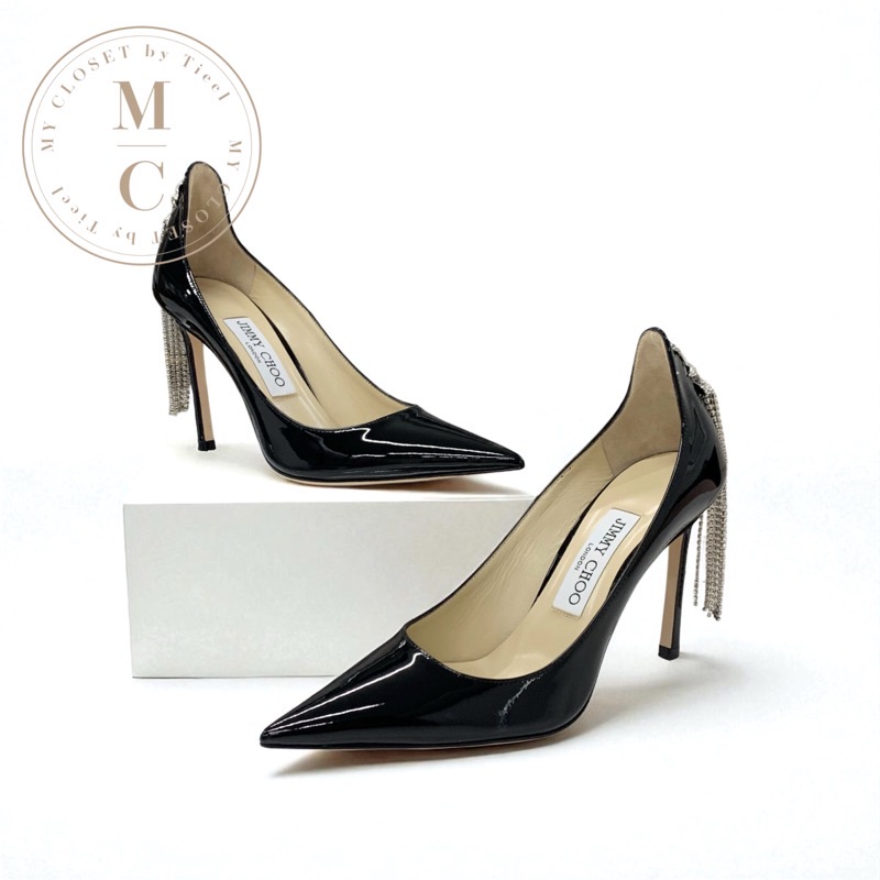 ジミーチュウ JIMMY CHOO SPRUCE95 パンプス 靴 シューズ パテント ブラック 黒 未使用 スター ラインストーン パーティーシューズ