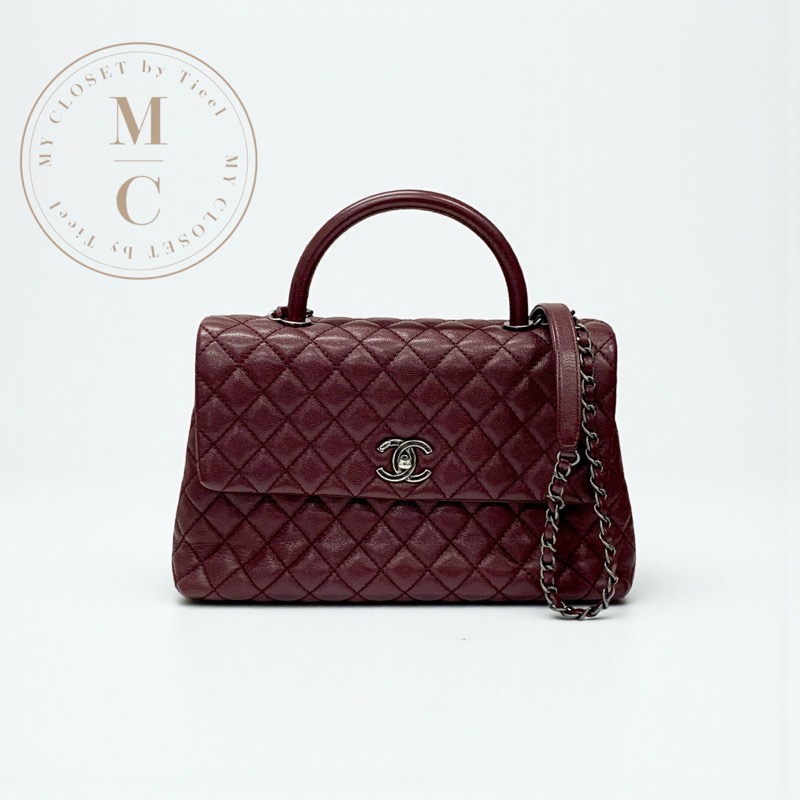 シャネル CHANEL ハンドバッグ キャビアスキン ボルドー シルバー マトラッセ ココハンドル ガンメタリック ターンロック ショルダーバッグ｜My Closet by Tieel