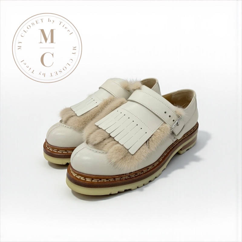 エルメス HERMES ローファー 革靴 靴 シューズ レザー ファー ベージュ フリンジ タッセル ダービー|My Closet by Tieel