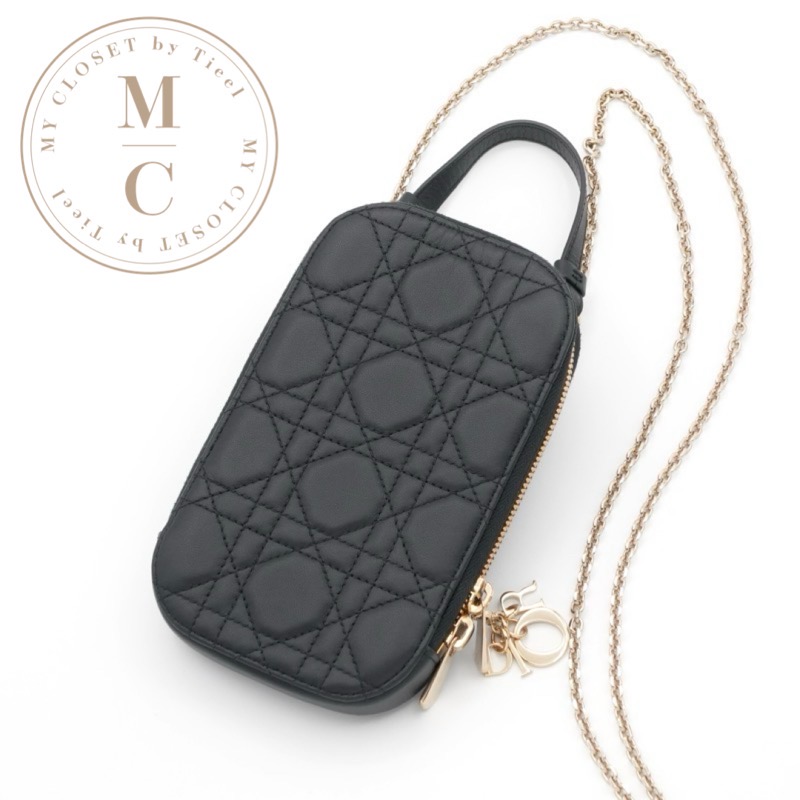 ディオール CHRISTIAN DIOR 持ちはこぶ・スマホアクセサリー 黒いこと ゴールド レディディオール カナージュ Call\u0027インチ Dior フォンホルダーフォンケース 移動性合切袋 ポシェット