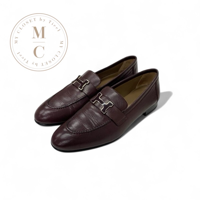エルメス HERMES パリ ローファー 革靴 靴 シューズ レザー バーガンディ H金具｜My Closet by Tieel