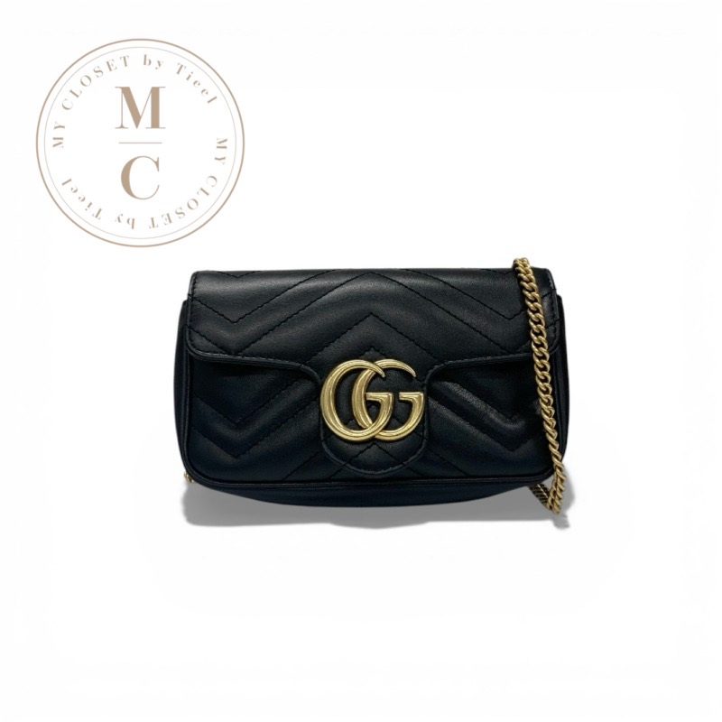 グッチ GUCCI バッグ ショルダーバッグ ブラック 黒 ゴールド GGマーモント キルティング チェーン ミニ｜My Closet by Tieel