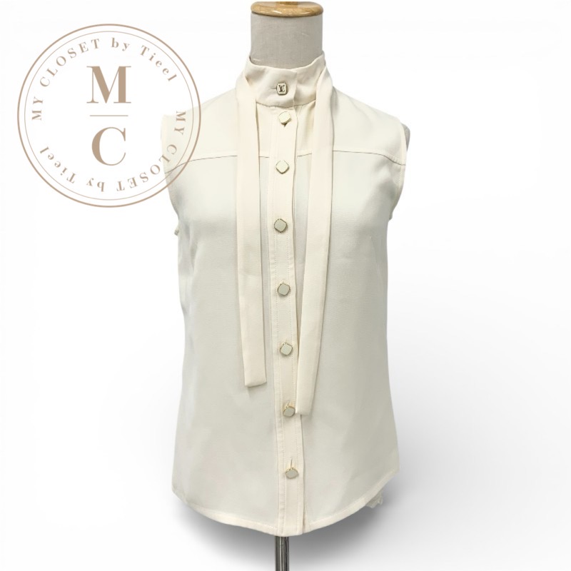 ルイヴィトン LOUIS VUITTON トップス シルク アイボリー ゴールド ボウタイ ブラウス ロゴ｜My Closet by Tieel 41,470円