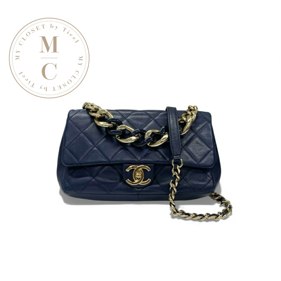 シャネル CHANEL バッグ ショルダーバッグ ネイビー ゴールド マトラッセ ココマーク チェーン ターンロック 2WAY｜My Closet by Tieel