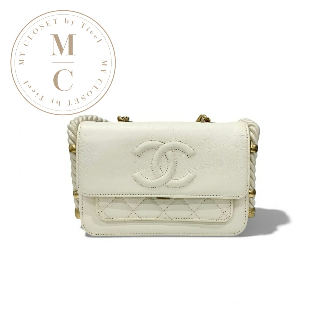 シャネル CHANEL バッグ ショルダーバッグ ヴィンテージカーフ ホワイト ゴールド ココマーク マトラッセ アンヴォーグ ロープ チェーン 2WAY｜My Closet by Tieel
