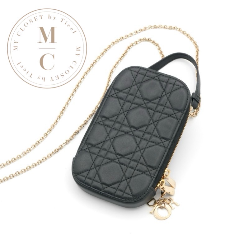 クリスチャンディオール CHRISTIAN DIOR 携帯・スマホアクセサリー ブラック ゴールド レディディオール カナージュ Call'in Dior フォンホルダーフォンケース モバイルポーチ