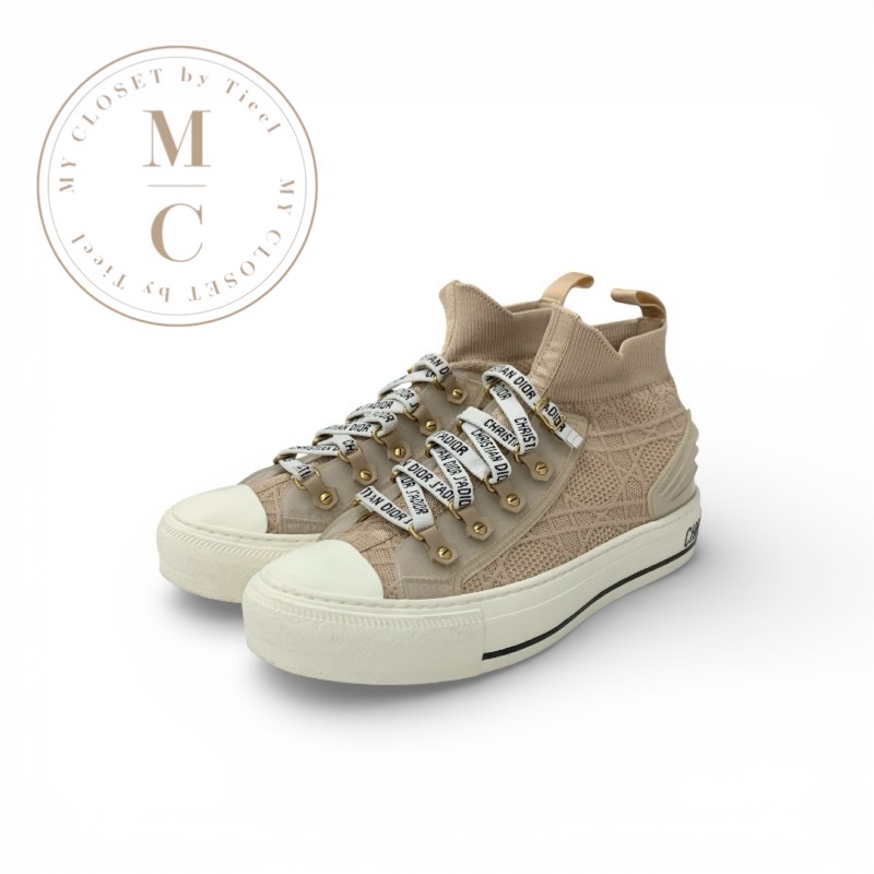 ディオール CHRISTIAN DIOR WALKNDIOR スニーカー 靴 シューズ 編み物 天然ゴム さくら色ベージュ ロゴタイプ ハイカットスニーカー