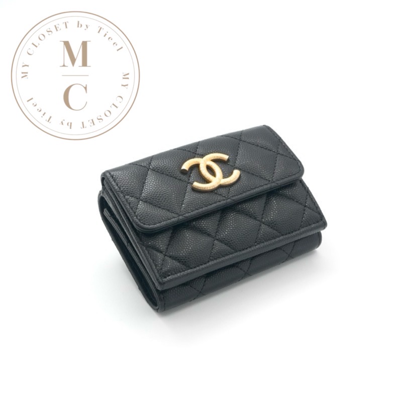 シャネル CHANEL 銭入れ 三つ折り銭入れ ミニ銭入れ ミニウォレット 黒いこと ゴールド ココマーク スモールウォレット 折り畳み銭入れ