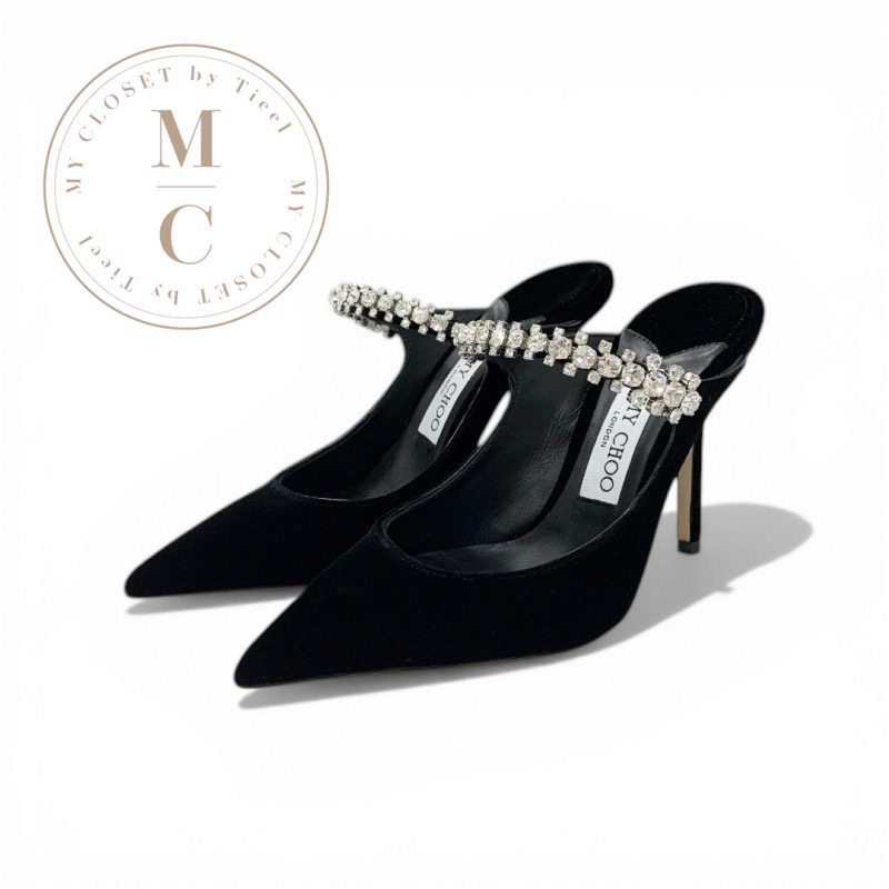 ジミーチュウ JIMMY CHOO ビング 100 パンプス 靴 シューズ 天鵞絨 黒いこと 黒 ビジュー ミュール 寄りあいシューズ