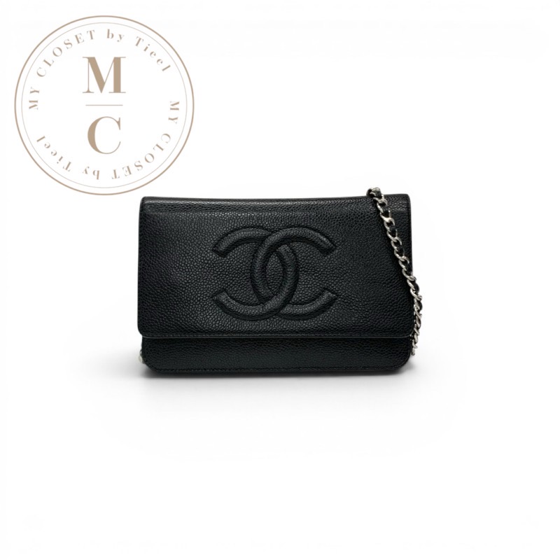 シャネル CHANEL 御徒面子 ショルダーバッグ 黒いこと しろがね色 ココマーク チェーンウォレット