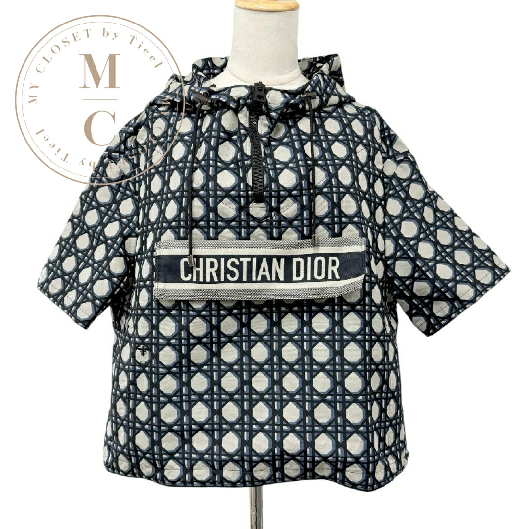 ディオール CHRISTIAN DIOR トップス ポリエステル 米国海軍 薄墨色 黒いこと 遊撃手捩り パーカ ロゴタイプ ハーフジップ フーディ 上衣