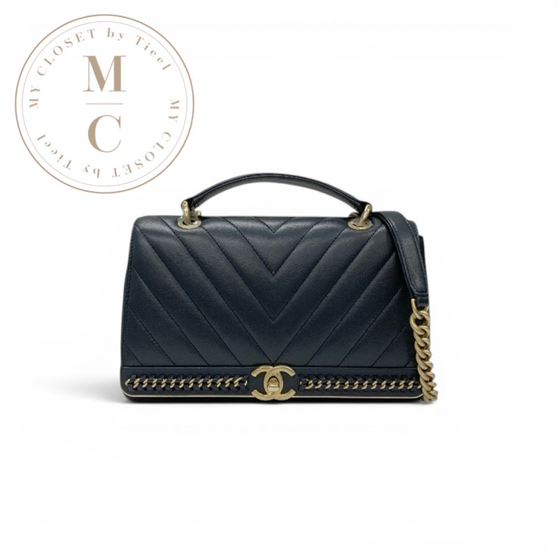 シャネル CHANEL バッグ ショルダーバッグ ネイビー ゴールド シェブロン ココマーク Vステッチ チェーン ターンロック ハンドバッグ 2WAY|My Closet by Tieel