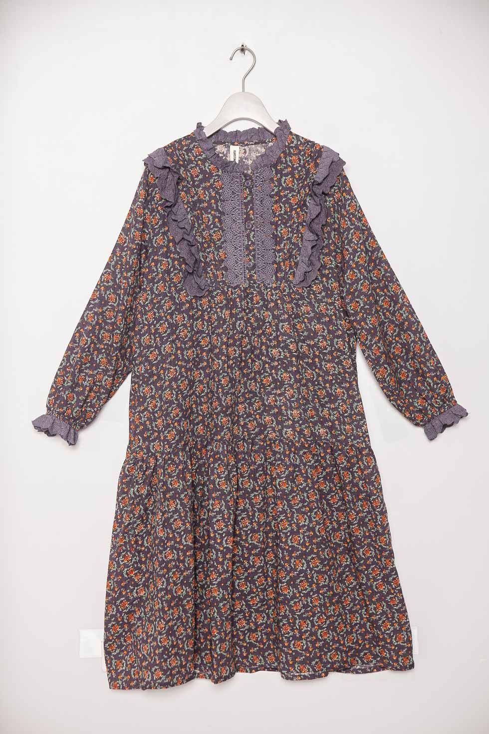 日本製 楽天市場 小花柄ワンピース 北欧風 スカラップレース アンティーク調 全3色 パープル 紫色 長袖 リネン100 麻100 ヘンプ100 天然素材 大人ワンピース 花柄 春服 春物 春用 春夏 夏服 夏物 夏用 Mycloset 海外輸入 Advance Com Ec