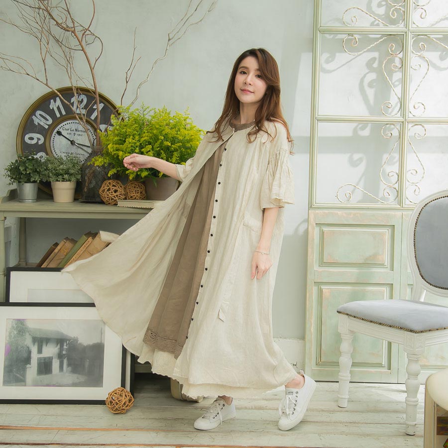 ふるさと納税 完売御礼 小花柄ワンピース 北欧風 レトロ アンティーク調 全2色 ベージュ ベイジ 肌色 長袖 リネン100 麻100 ヘンプ100 天然素材 大人ワンピース 花柄 春服 春物 春用 春夏 夏服 夏物 夏用 絶賛 3 Tree Com