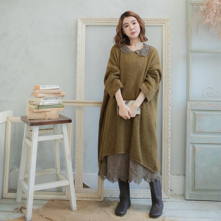 値引 完売御礼 ワンピース ロングワンピース オリーブ 深緑 ニットワンピース ロング丈 マキシ丈 長袖 オフィス 仕事着 ワーク ウール 圧縮 ニット シンプル 無地 国内配送 Ugs Ed Ao