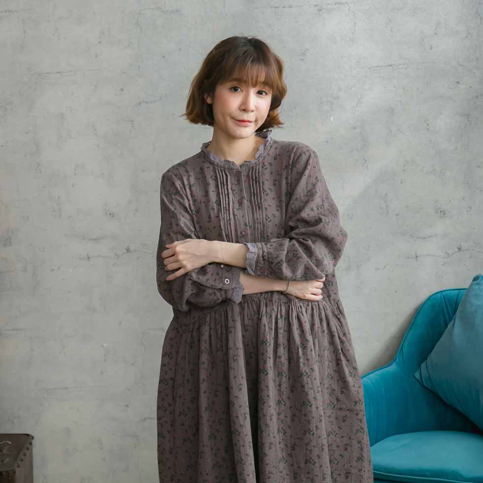 楽天市場 完売御礼 ワンピース 前開き ボタン留め シャツ 全3 色 パープル 紫色 長袖 ロングワンピース コットン100 綿100 天然素材 シャツ襟 花 花柄 小花柄 柄 秋服 秋物 秋用 秋冬 冬服 冬物 冬用 Mycloset