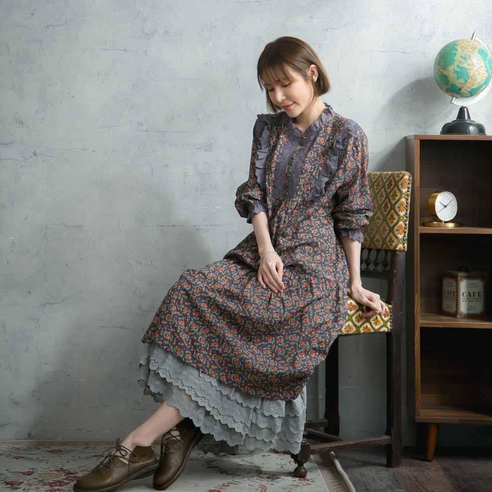 国内配送 完売御礼 小花柄ワンピース 北欧風 レトロ アンティーク調 全2色 パープル 紫色 長袖 リネン100 麻100 ヘンプ100 天然素材 大人ワンピース 花柄 春服 春物 春用 春夏 夏服 夏物 夏用 新品 Monvendeurauto Com