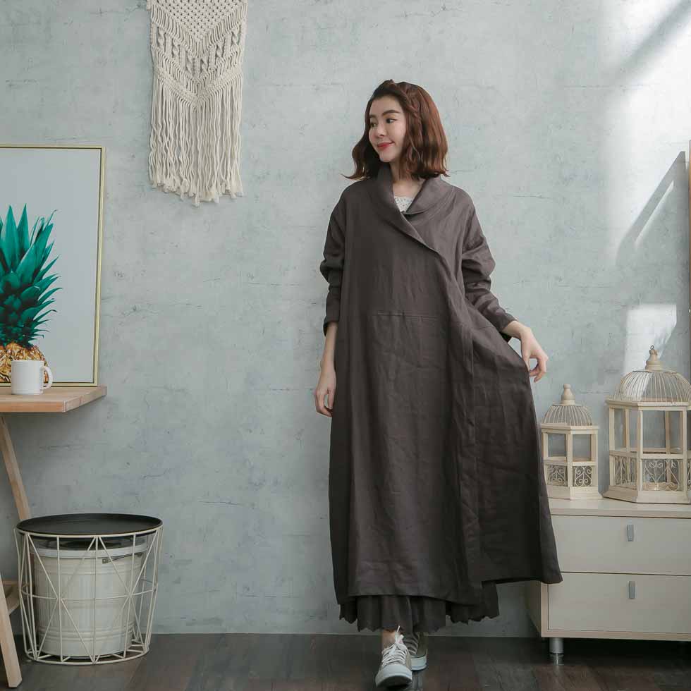 国内最安値 カシュクール 肌寒さ対策 しっかり生地 全 4 色 墨 薄黒色 長袖 リネン100 麻100 ヘンプ100 天然素材 大人ワンピース 春服 春物 春用 春夏 夏服 夏物 夏用 楽天 Opk Rks Org