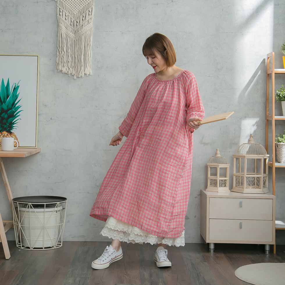 格安 楽天市場 チェック柄ワンピース ギンガムチェック 全 4 色 ピンク 桃色 七分袖 リネン100 麻100 ヘンプ100 天然素材 大人ワンピース 春服 春物 春用 春夏 夏服 夏物 夏用 Mycloset 手数料安い Www Ssipeople Com