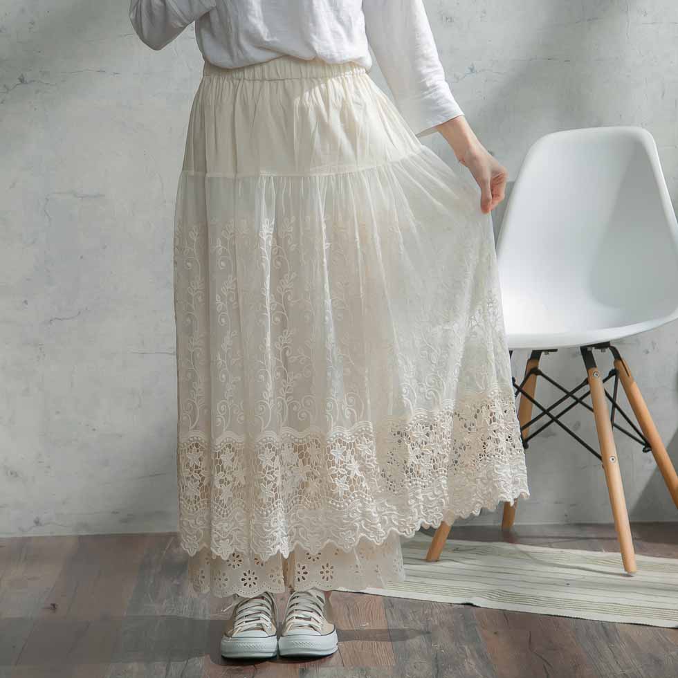 最安値挑戦 シースルースカート ペチパンツ付きレーススカート 全 2 色 生成り 薄黄色 ロングスカート 裾 見せ ペチコート コットン100 綿100 天然素材 スカラップレース 春服 春物 春用 春夏 夏服 夏物 夏用 手数料安い Innovatio Pasca Uinjambi Ac Id
