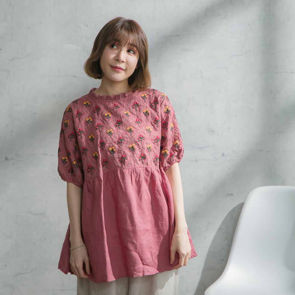 シャツ ブラウス 春用 春物 春服 スカラップレース 天然素材 ヘンプ100 麻100 リネン100 半袖 臙脂色 えんじ 色 3 全 ブラウス 刺繍 リネンブラウス 春夏 夏用 夏物 夏服 即出荷 Blog Paraisodasbombas Com Br