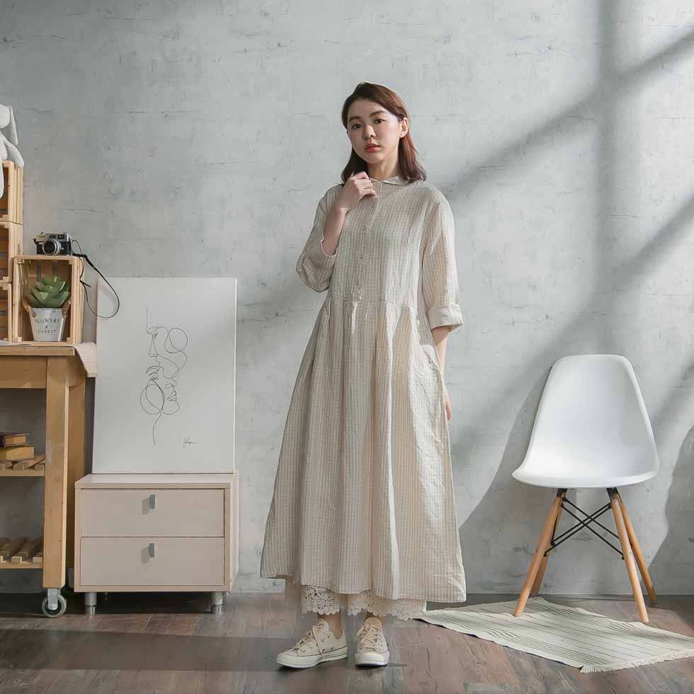 最も優遇 リネンワンピース カントリー ナチュラル モダン 全 2 色 ベージュ ベイジ 肌色 五分袖 リネン100 麻100 ヘンプ100 天然素材 ギンガムチェック 春服 春物 春用 春夏 夏服 夏物 夏用 Mycloset 保障できる Gmsaz Com