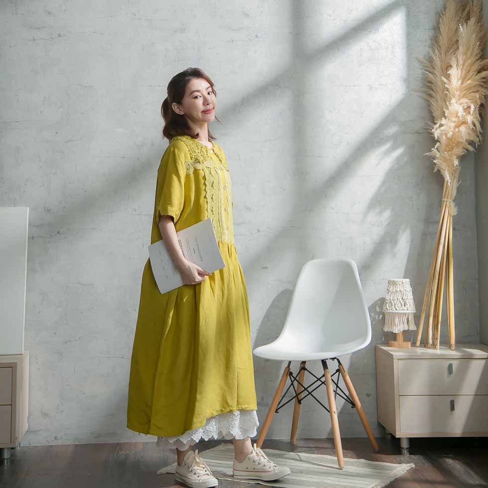 レディースファッション ワンピース 色 4 全 ワンピース 刺繍 コットンワンピース イエローグリーン 夏用 夏物 夏服 春夏 春用 春物 春服 スカラップレース 天然素材 綿100 コットン100 半袖 黄緑色 １着でも送料無料