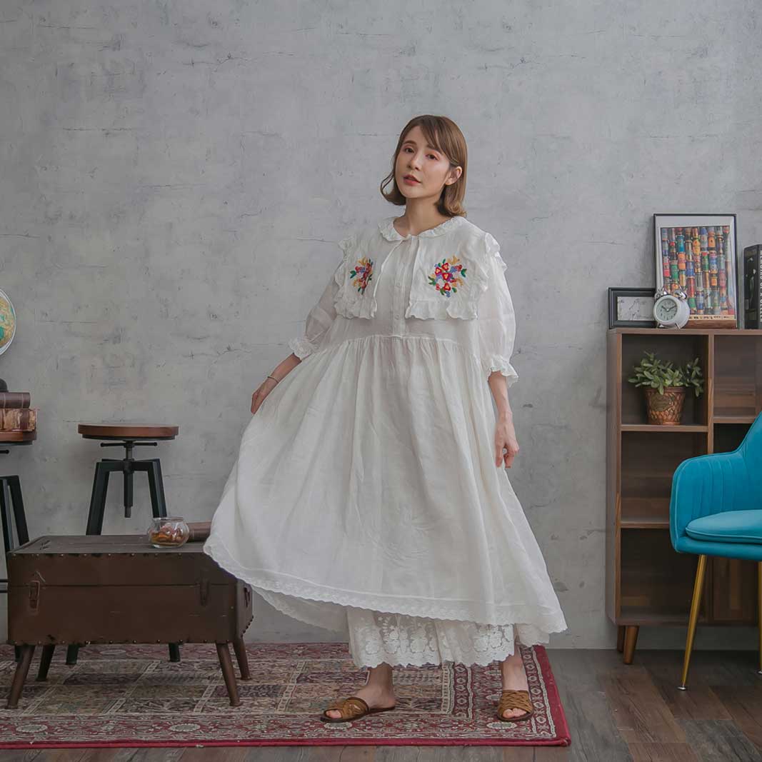 白色 半袖刺繍レースリネンロングワンピース 春用 ワンピース 全3色 オフホワイト レース 小花柄 0013 麻100 3 夏物 昭和レトロ セーラー風 刺繍 全 色 オフホワイト 白色 半袖 リネン100 麻100 ヘンプ100 天然素材 スカラップレース 春服 春物