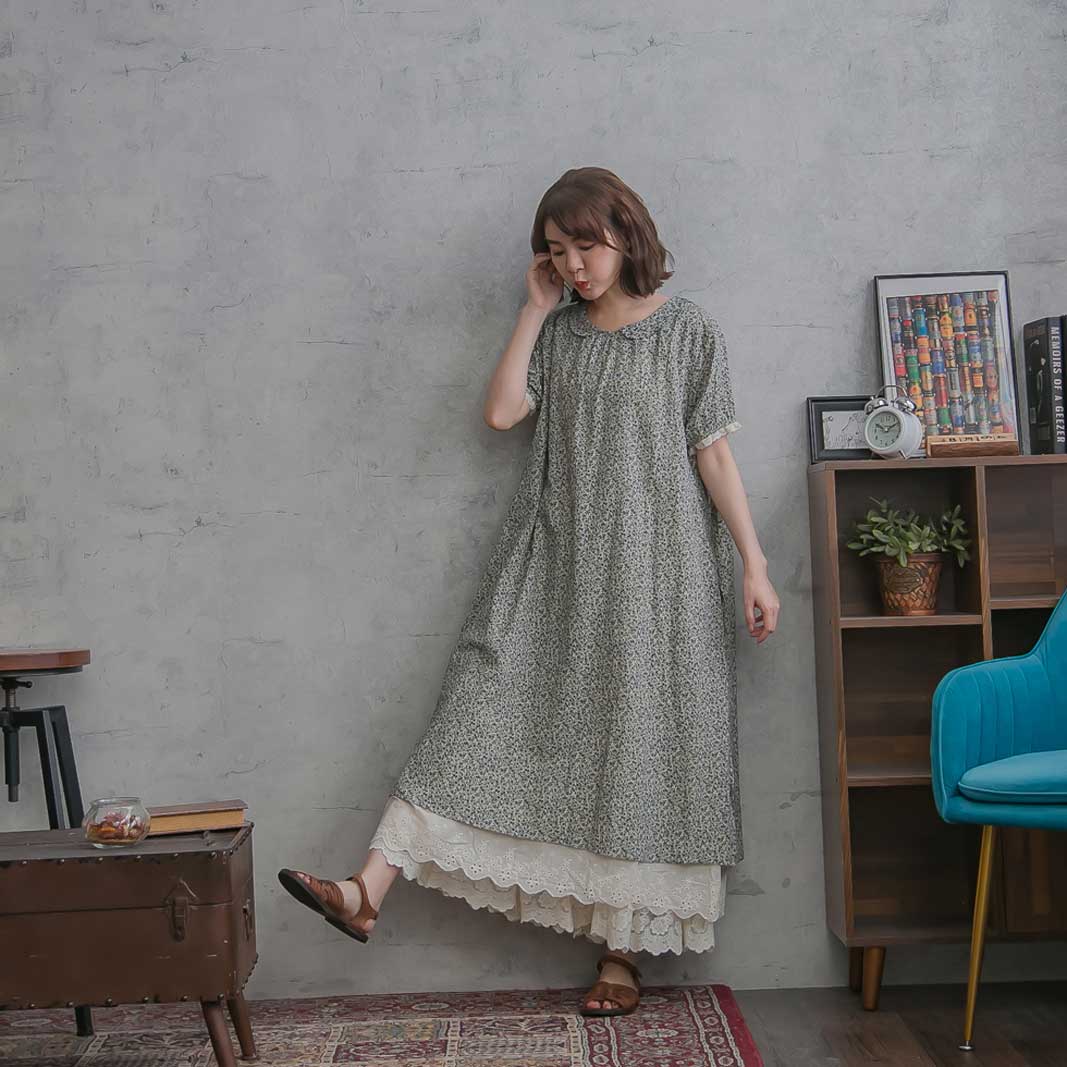 レディースファッション ワンピース 特価 春物 春服 スカラップレース 天然素材 綿100 コットン100 半袖 紺色 ネイビー 色 3 全 見せ レース 刺繍 裾 重ね着風 ワンピース 花柄 昭和レトロ 春用 夏用 夏物 夏服 春夏 Www Falconvision Ae