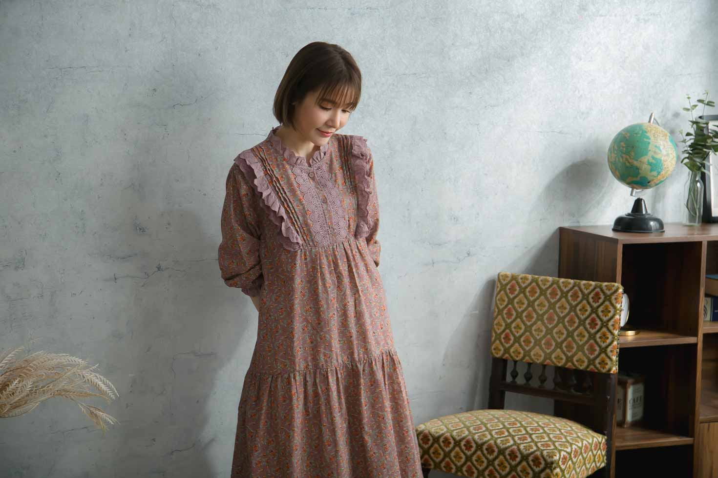 アウトレット送料無料 楽天市場 小花柄ワンピース 北欧風 スカラップレース アンティーク調 全3色 ピンク 桃色 長袖 リネン100 麻100 ヘンプ100 天然素材 大人ワンピース 花柄 春服 春物 春用 春夏 夏服 夏物 夏用 Mycloset 日本最大級 Advance Com Ec