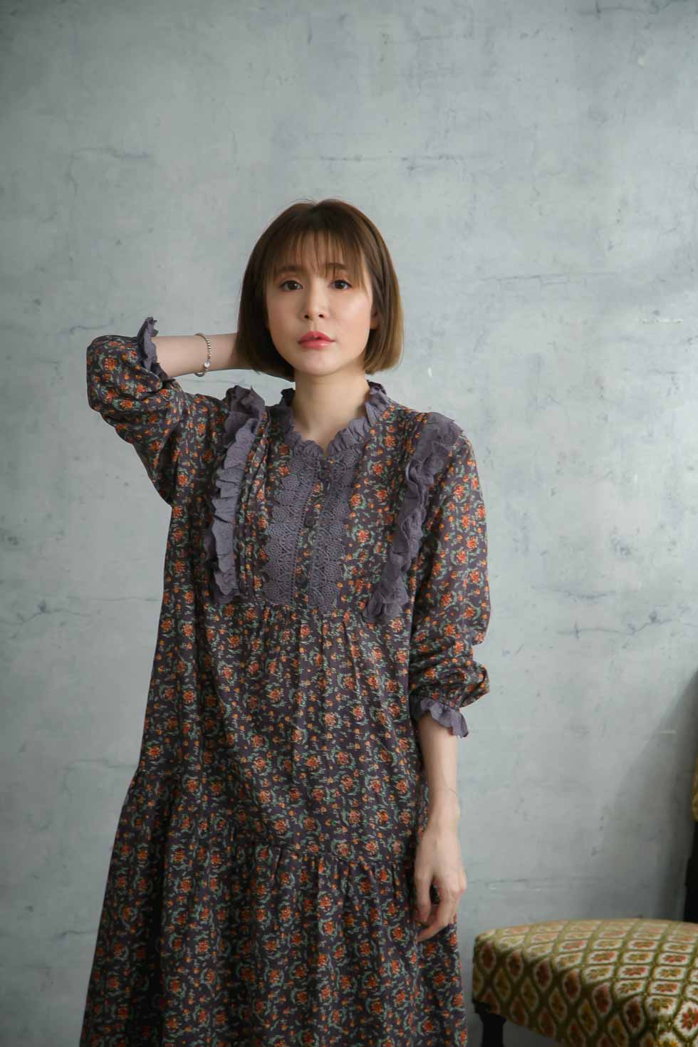 スペシャルset価格 完売御礼 小花柄ワンピース 北欧風 レトロ アンティーク調 全2色 パープル 紫色 長袖 リネン100 麻100 ヘンプ100 天然素材 大人ワンピース 花柄 春服 春物 春用 春夏 夏服 夏物 夏用 代引き手数料無料 Agribiz Kenyacic Org