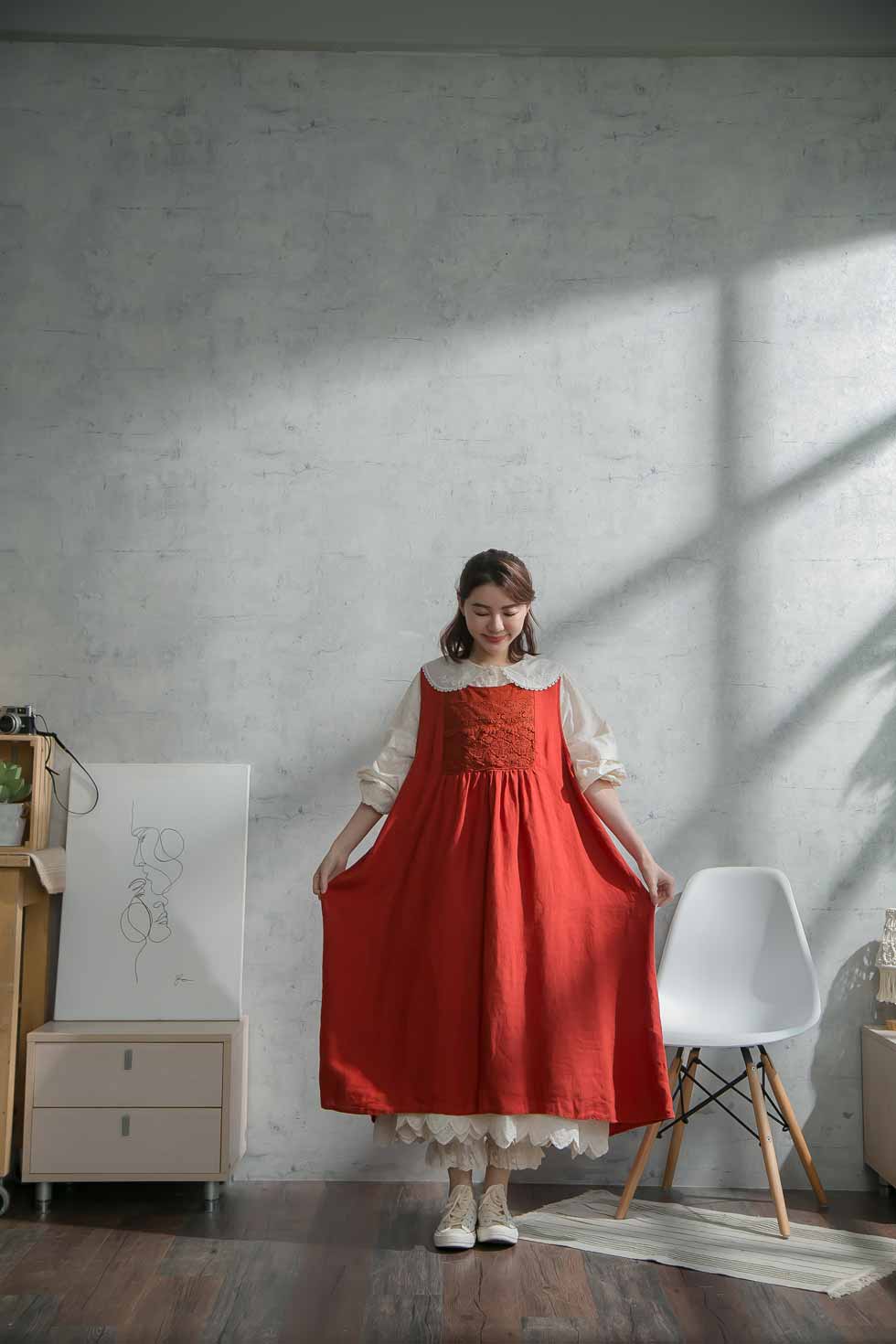 正規品 リネンワンピース 刺繍 ワンピース 全 3 色 レッド 赤色 ノースリーブ タンクトップ リネン100 麻100 ヘンプ100 天然素材 スカラップレース 春服 春物 春用 春夏 夏服 夏物 夏用 Mycloset 手数料安い Www Aquabikespa Com