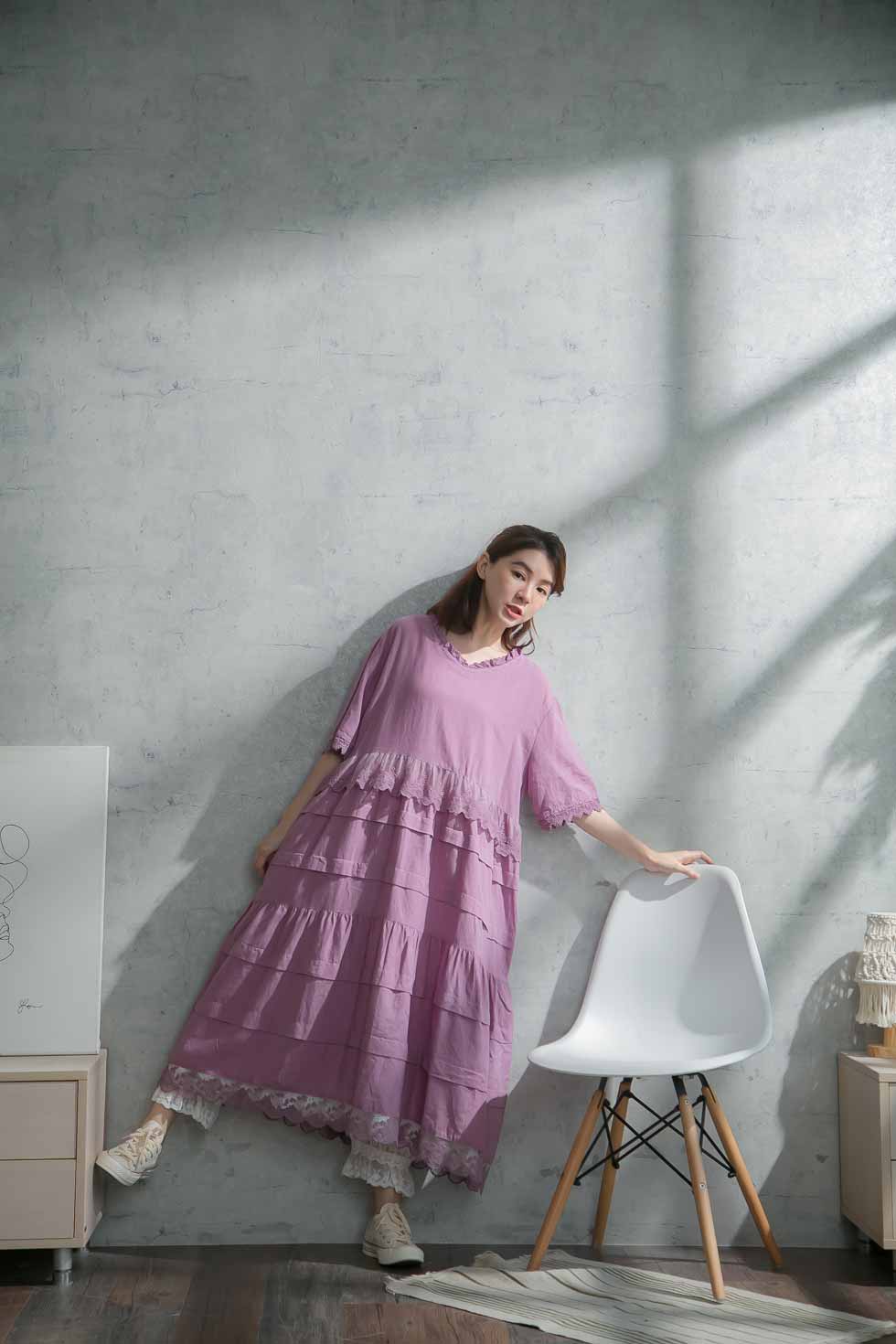 楽天ランキング1位 楽天市場 コットンワンピース 刺繍 ワンピース 全 4 色 パープル 紫色 半袖 コットン100 綿100 天然素材 スカラップレース 春服 春物 春用 春夏 夏服 夏物 夏用 Mycloset 絶対一番安い Advance Com Ec