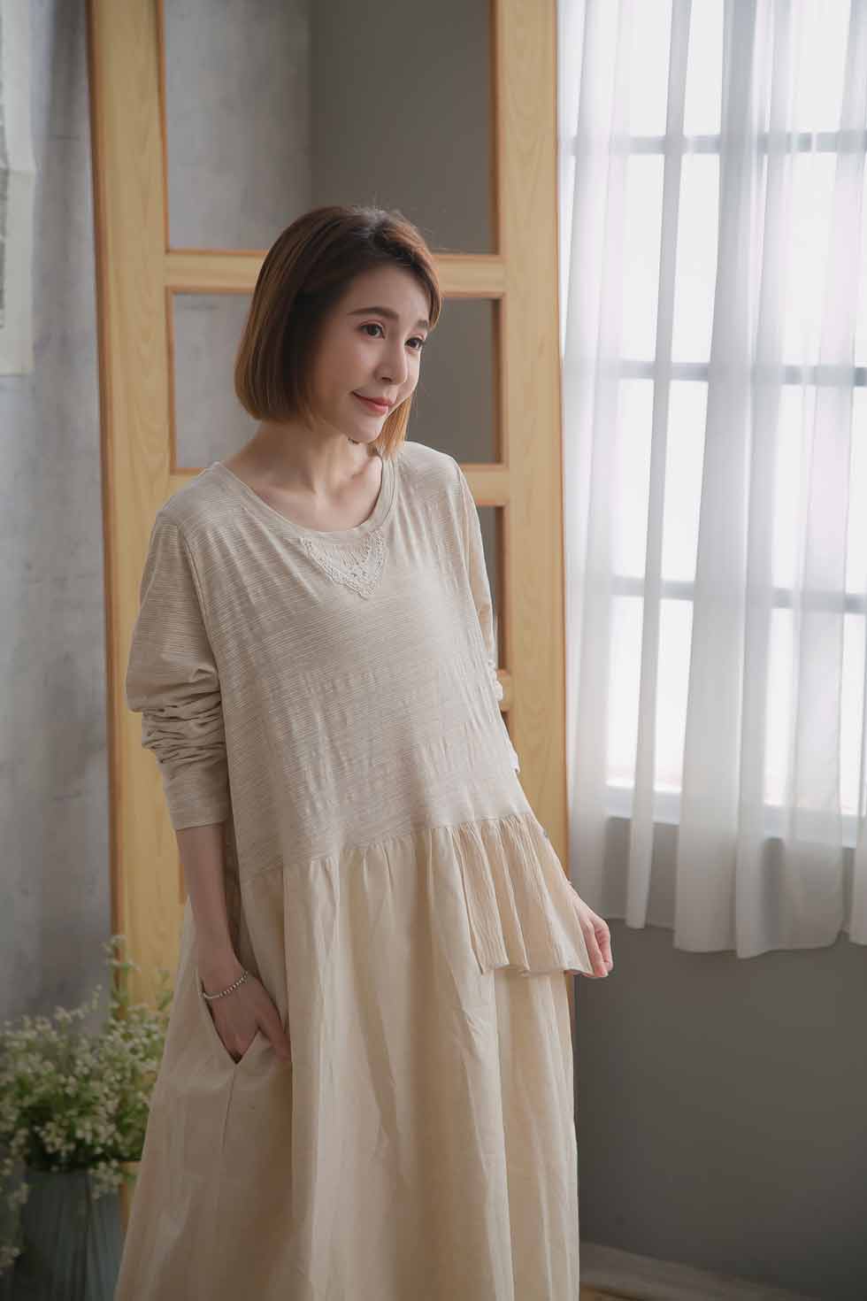 スーパーセール タイムセール 裾 見せ ワンピース 刺繍 レース 全3色 生成り 薄黄色 長袖 コットン100 綿100 天然素材 リネン100 麻100 ヘンプ100 天然素材 スカラップレース 秋服 秋物 秋用 秋冬 冬服 冬物 冬用 Magicpete Net