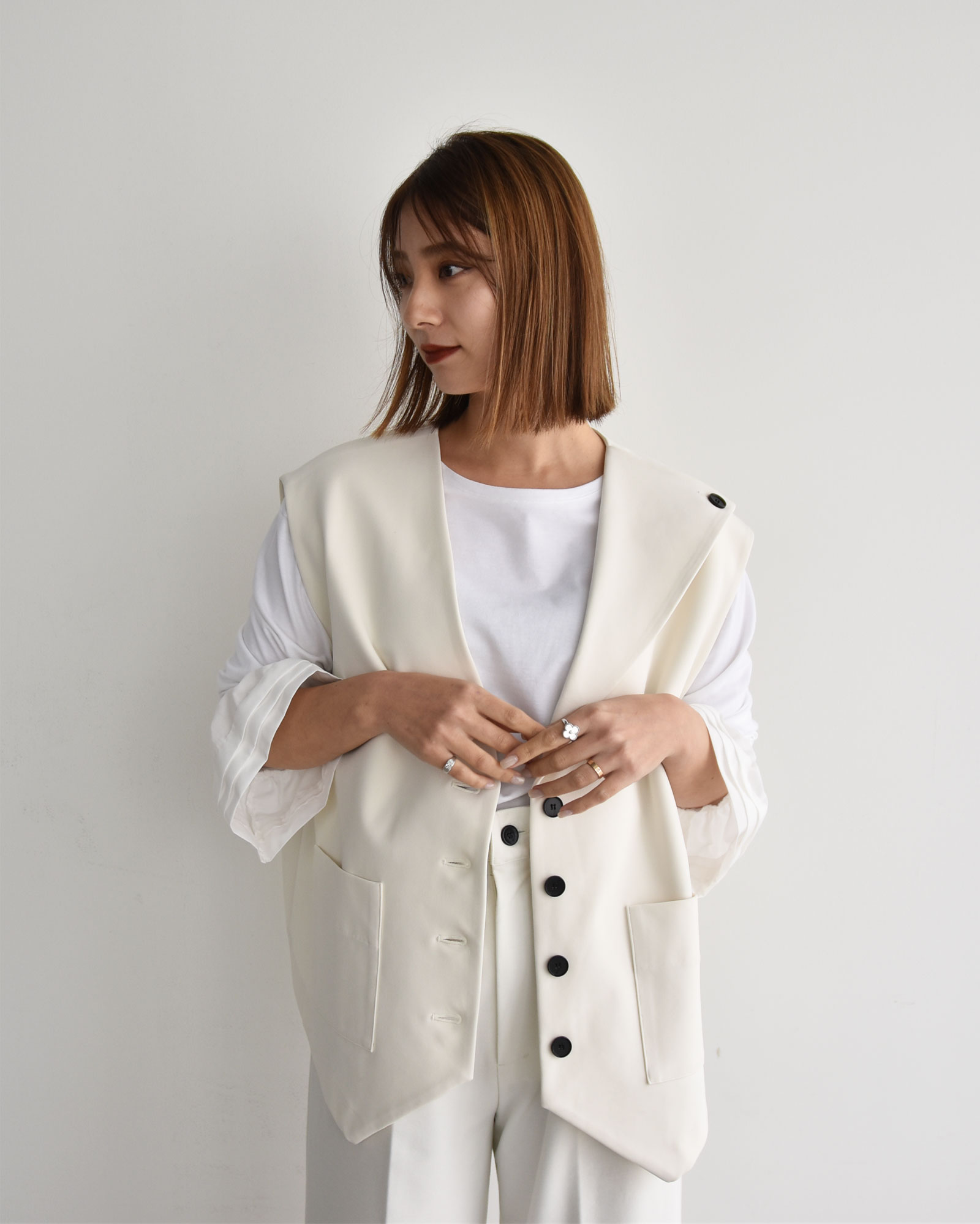 【美品】Cen. マリンベストジレホワイトブラックyori.cygne cen.made in Japan/ マリンベスト