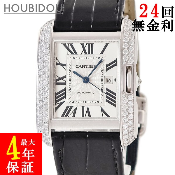 カルティエ Cartier タンク アングレーズ LM WT100018 K18WG無垢 純正ダイヤ デイト 青針 ローマン メンズ 腕時計自動巻き シルバー 【中古】