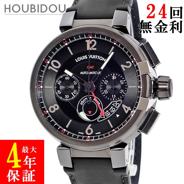 ルイヴィトン LOUIS VUITTON タンブール 系統発生 GMT クロノグラフ Q10580 黒いこと 黒 PVD デイト メンズ ウォッチ自動小銃一巻き 黒いこと 【中古】