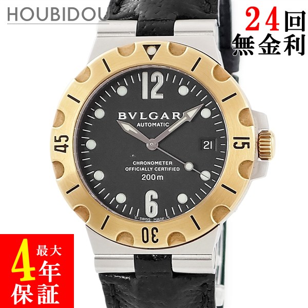 ＼最大限度5万円割り引き引き換え証 分量制限事項／ ブル小峡谷 BVLGARI ディアゴノ スクーバ SD38SG K18YG×SS 二人組 黒いこと アラビア 点点 デイト メンズ ウォッチ自動小銃一巻き 黒いこと 【中古】