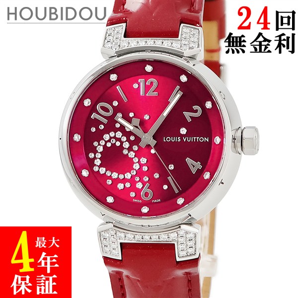 ルイヴィトン LOUIS VUITTON タンブール フィジーハート ダイヤモンド Q131Z0 純正ダイヤ レッド 赤 レディース 腕時計クオーツ レッド 【中古】