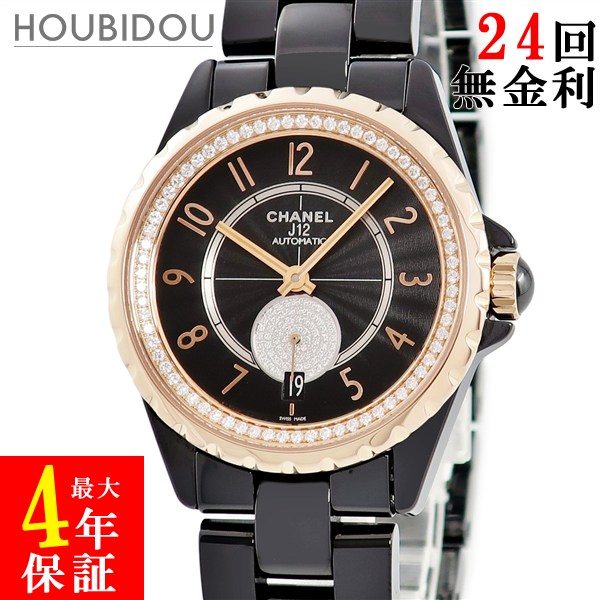 ＼最大5万円割引クーポン 4/4 20時から 数量限定／ シャネル CHANEL J12 365 H3842 K18PG 純正ダイヤ ブラック セラミック コンビ 黒 ギョウシェ デイト メンズ 腕時計自動巻き ブラック 【中古】