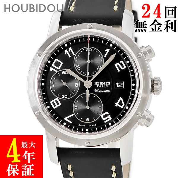 ＼ポイント10倍／ エルメス HERMES クリッパー クロノグラフ CP1.910.330 デイト ブラック 黒 スモールセコンド メンズ 腕時計自動巻き ブラック 【中古】｜HOUBIDOU 心斎橋店