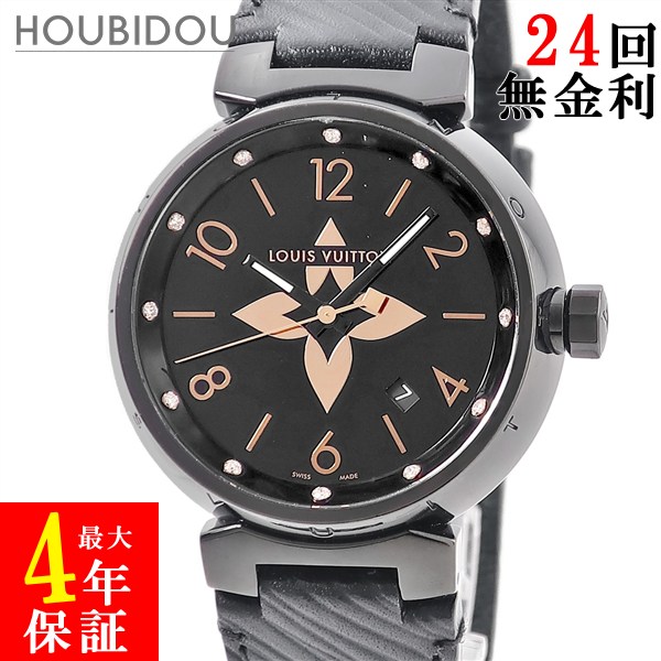 ルイヴィトン Louis Vuitton タンブール オール黒いこと GM QA049Z 完全無欠金剛石 黒 黒いことPVD モノグラム御花 メンズ ウオッチ石英 黒いこと 【中古】