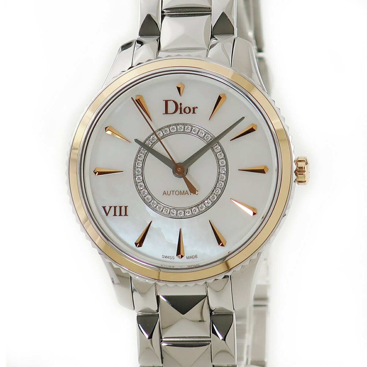 豪華 クリスチャン ディオール Christian Dior ユイット モンテーニュ Cd1535i0 K18ygxss 純正ダイヤ シェル レディース 腕時計自動巻き ホワイト 中古 店頭受取対応商品 W 新品本物 Feelgoodsongs Fun