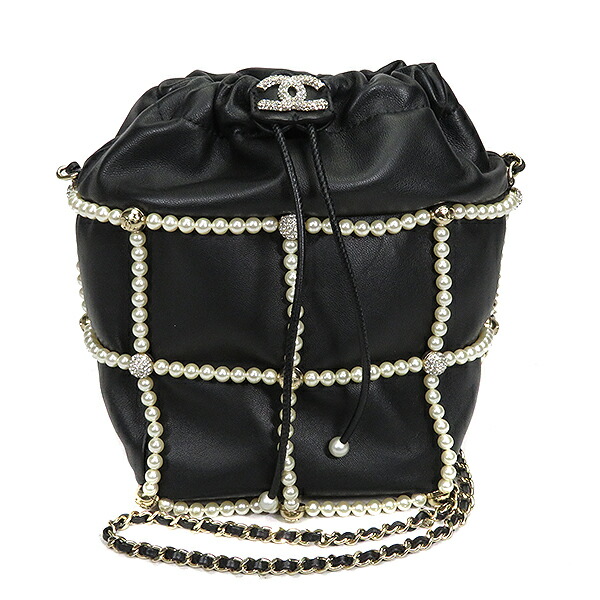 6 26 1時までポイント5倍 シャネル Chanel ショルダーバッグ パール 巾着 レザー フェイクパール ラインストーン ブラック 30番台 21年製 ゴールド金具 レディース 箱 定番 人気 美品 中古 Bouncesociety Com
