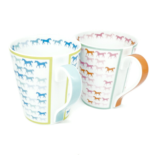 エルメス Hermes カヴァル 色彩 マグセット マグカップ 陶磁器 白み 桜 オレンジ色であること 白 水色 ブルー メンズ レディース ユニ同衾 函 定番 英名 美優美さ 中古 Silk Music Com