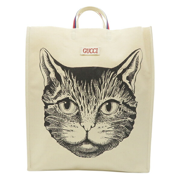 グッチ Gucci トートバッグ 人気 トート キャット 美品 レディース定番 アイボリー キャンバス 猫 プリント