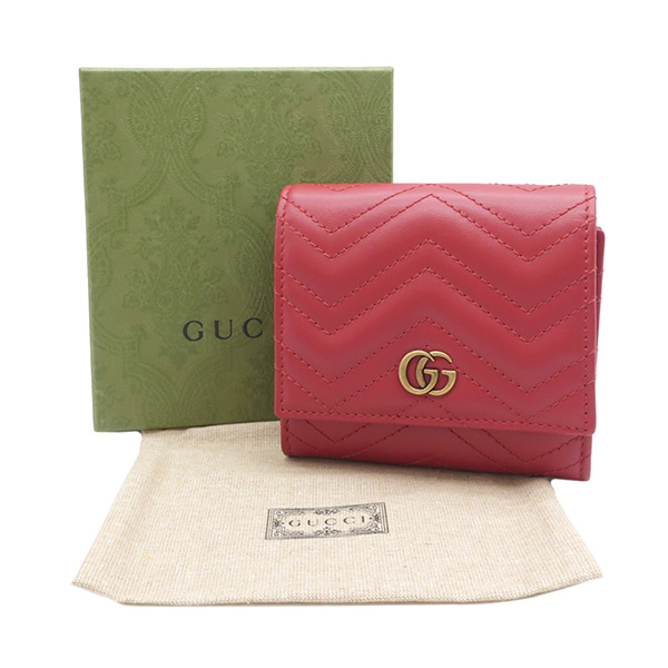 グッチ GUCCI 二つ折り財布 GGマーモント ウォレット レザー レッド